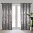 Zasłona stalowo, srebrzysta zdobiona błyszczącym wzorem z tkaniny zaciemniającej 140x250 przelotka ELISE Eurofirany