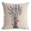 Poszewka na poduszkę 45x45 cm bawełniana, gobelinowa naturalno, zielona z nadrukiem lawendy GOBELIN Eurofirany