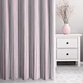 Zasłona szyta na taśmie fala różowo popielata z tkaniny o naturalnym splocie z nadrukowanym wzorem w pasy