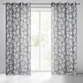 Zasłona popielato, biała w kwiaty o płóciennym splocie 140x250 przelotka FABIA Eurofirany
