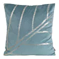 Poszewka na poduszkę 45x45 cm welwetowa z błyszczącym nadrukiem liści niebieska BLINK 38 Eurofirany