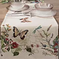Bieżnik na stół naturalno, czerwony 40x100 cm gobelinowy z nadrukiem letnich kwiatów z motylami