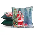 Poszewka na poduszkę 45x45 cm welwetowa zdobiona uroczym motywem świątecznym czerwono, niebieska Eurofirany