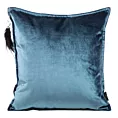 Poszewka na poduszkę 45x45 cm welwetowa z ozdobnym chwostem z kryształem i piórami niebieska ROYAL 5 Eurofirany