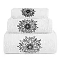 Zestaw ręczników bawełnianych na prezent 3 szt kolor biały, czarny z haftowanym motywem rozety 380g/m2 ROSETTE Eurofiarny