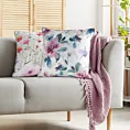 Poszewka na poduszkę 45x45 cm welwetowa z nadrukiem pastelowych kwiatów i ozdobną kontrastującą wypustką biało, turkusowa VELVET 148 EUROFIRANY PREMIUM
