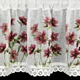 Zazdrostka biała z etaminy zdobiona nadrukiem bordowych kwiatów i koronką 30x150 cm tunel ISA   Eurofirany