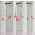Zasłona jasnoróżowo, biała zdobiona nadrukiem flamingów i koronką 140x250 cm przelotka FLAMINGO Eurofirany
