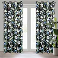 Zasłona czarno, niebieska w kwiaty irysów z welwetu 140x250 cm przelotka MAJA Eurofirany