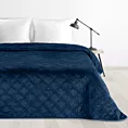 Narzuta welwetowa granatowa 200x240 cm pikowana metodą hot press wzór geometryczny LUIZ 8 DESIGN 91 Eurofirany