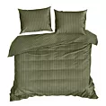 Pościel 160x200 cm satyna bawełniana kolor oliwkowy w drobne prążki VERA Eurofirany