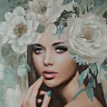 Obraz portret kobiety w nakryciu głowy z kwiatów ręcznie malowany na płótnie Eurofirany