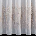 Firana szyta na taśmie 8 cm biała z tkaniny z efektem deszczyku, zdobionej roślinnym, frędzlowym haftem