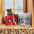 Poszewka na poduszkę 45x45 cm gobelinowa świąteczna zdobiona zimową scenerią naturalno, czerwona XMAS Eurofirany