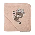 Ręcznik kąpielowy dziecięcy 100x100 cm bawełniany kolor jasnopomarańczowy z kapturem i haftem misia 350g/m2 BABY 65 Eurofirany