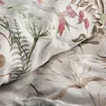 Pościel 220x200 cm z satyny bawełnianej kolor biały, brązowy z nadrukiem roślinnym SPRING 47 Eurofirany
