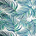 Narzuta biało, niebieska 200x220 cm z nadrukiem palmowych liści pikowana techniką hot press PALMS 2 DESIGN 91 Eurofirany