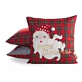 Poszewka na poduszkę świąteczna 45x45 cm czerwono, biała w kratę zdobiona haftem zabawnego Mikołaja Eurofirany