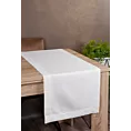 Bieżnik na stół biały 40x140 cm ELIZA zdobiony srebrną błyszczącą nicią z elegancką listwą