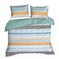 Pościel 220x200 cm bawełniana kolor jasnoturkusowy, jasnopomarańczowy w paski SARA 36 Eurofirany