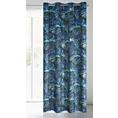 Zasłona czarno, niebieska w liście monstery, welwetowa 140x250 cm przelotka LAZUR Eurofirany