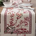 Bieżnik na stół naturalno, różowy 45x140 cm gobelinowy zdobiony motywem inspirowanym japońskim kwiatem wiśni