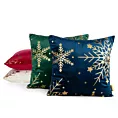 Poszewka na poduszkę świąteczna welwetowa 45x45 cm granatowa zdobiona nadrukiem szampańskich śnieżynek Eurofirany