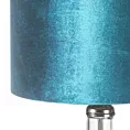 Lampa stołowa do pokoju turkusowa KIM na podstawie z przezroczystego szkła z abażurem z lśniącego welwetu Eurofirany