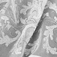 Firana szyta na flexach biało srebrna z cienkiej matowej etaminy z szenilowym haftem i błyszczącą nicią