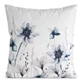 Poszewka na poduszkę 45x45 cm welwetowa zdobiona nadrukiem letnich kwiatów biało, granatowa MINK Eurofirany