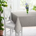 Obrus szyty popielaty z tkaniny o naturalnym splocie i efektem melanżu, z dodatkiem nici metalicznej Italissima Eva Minge