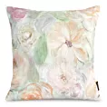 Poszewka na poduszkę 45x45 cm o strukturze lnu z nadrukiem subtelnych kwiatów beżowo, zielona LEN Eurofirany