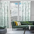 Dekoracja okienna biało, zielona z lekkiej etaminy z nadrukiem gałązek 140x270 cm taśma CLARISSA Design 91 Eurofirany
