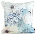 Poszewka na poduszkę 45x45 cm welwetowa, dwustronna z motywem kwiatów z wypustką na brzegach niebiesko, beżowa VELVET 126 EUROFIRANY PREMIUM