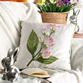 Poszewka na poduszkę 45x45 cm zdobiona haftowanym motywem kwiatów biało, zielona WIOSNA 68 Eurofirany