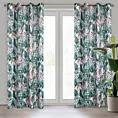 Zasłona zielono, różowa we wzór liści z welwetu 140x250 cm przelotka MADERA Eurofirany