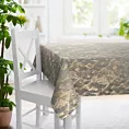 Obrus szyty beżowo złocisty z tkaniny welwetowej ze złotym marmurkowym nadrukiem