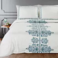 Ekskluzywna pościel 220x200 cm bawełniana kolor biały, ciemnoniebieski z ornamentowym wzorem Reina Line Eurofirany