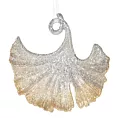 Zawieszka na choinkę w kształcie liści miłorzębu obsypana srebrno-złotym brokatem 11x11 cm Eurofirany