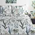 Pościel 220x200 cm z satyny bawełnianej kolor biały, zielony z botanicznym wzorem SPRING 52 Eurofirany