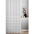 Firana szyta na flexach biało miedziana z lekko połyskującej tkaniny z błyszczącymi paskami, wykończona obciążnikiem