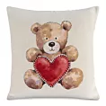 Poszewka na poduszkę 45x45 cm bawełniana, gobelinowa z mieszanki włókien z motywem misia naturalno, czerwona GOB Eurofirany