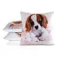 Poszewka na poduszkę 45x45 cm welwetowa zdobiona nadrukiem psa biało, brązowa ANIMAL Eurofirany