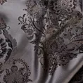 Zasłona szyta na flexach grafitowa tkanina w ornamentowy wzór, z dodatkiem połyskującej nici