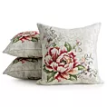 Poszewka na poduszkę 45x45 cm z grubszej tkaniny gobelinowej z nicią szenilową z motywem kwiatów czerwono, naturalna Eurofirany