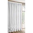 Firana biała z gładkiej tkaniny zdobiona pasem haftowanych kwiatów i perełek 350x270 cm taśma JULIA EVA MINGE Eurofirany
