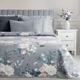 Narzuta welwetowa srebrno, kremowa 200x220 cm zdobiona nadrukiem kwiatów ROSITA Eurofirany