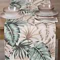 Bieżnik na stół kremowo, zielony 40x140 cm wodoodporny GARDEN na taras oraz balkon z motywem egzotycznych liści
