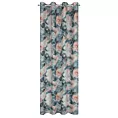 Zasłona turkusowo, różowa zdobiona nadrukiem kwiatów 140x250 cm przelotka - MIREI Eurofirany