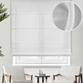 Roleta rzymska biała z miękkiej i delikatnej tkaniny typu KREPA, wykończona obciążnikiem